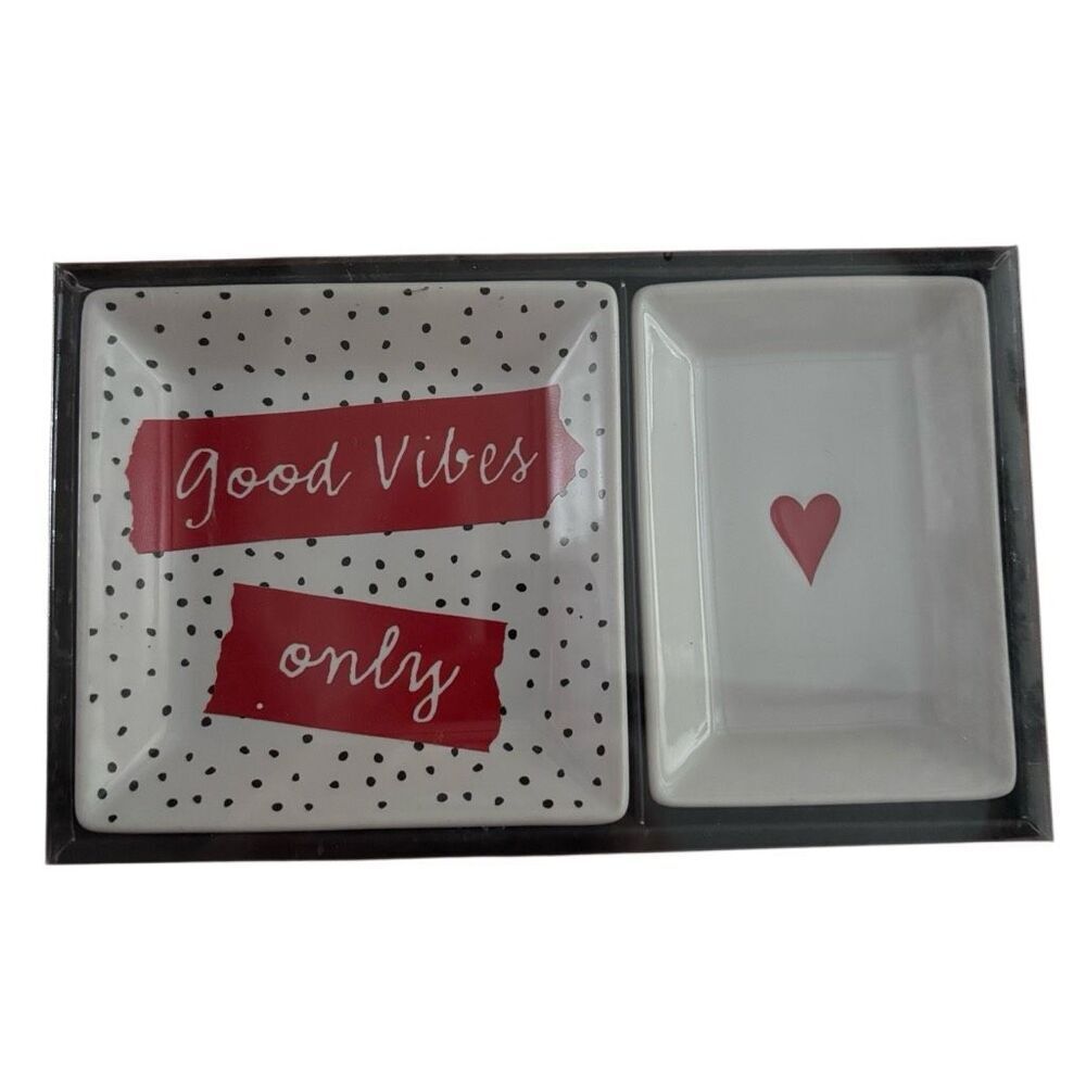 Good Vibes Only Heart Ceramic Trinket Tray Set *New*